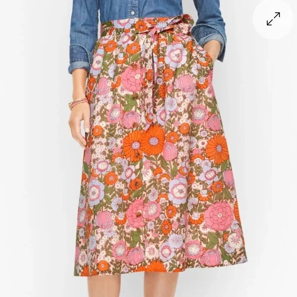 Talbots Climbing Floral Button Front Voile Skirt - Picture 1 of 10